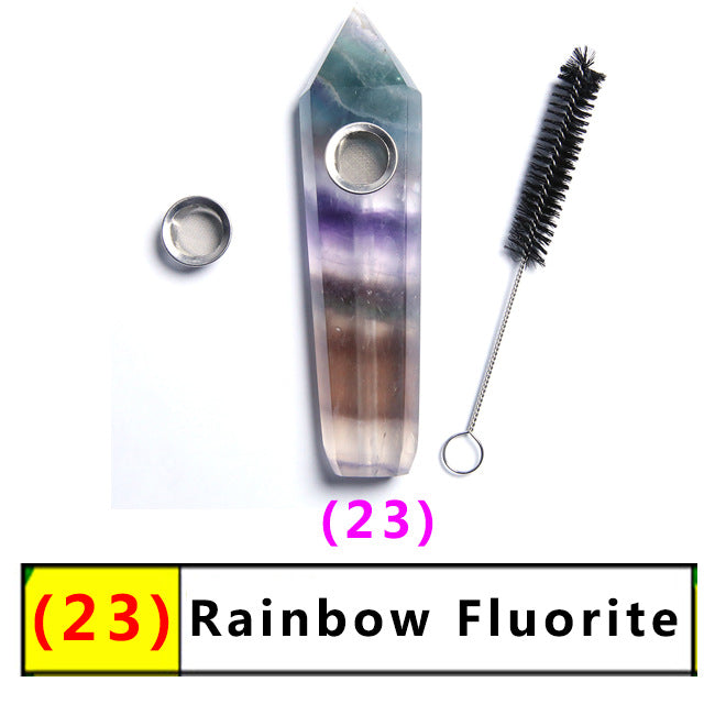 Assorted Color Natural Crystal Rough Polished  Six-Sided Single-Pointed Smoking Pipes