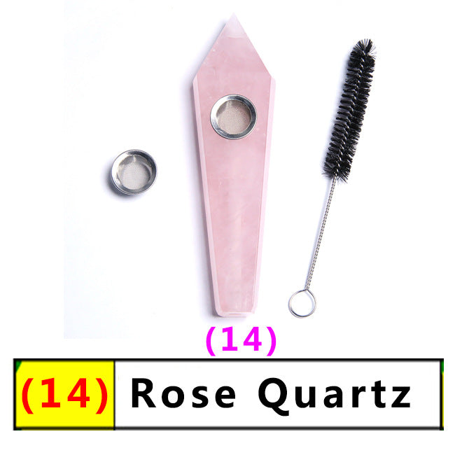 Assorted Color Natural Crystal Rough Polished  Six-Sided Single-Pointed Smoking Pipes