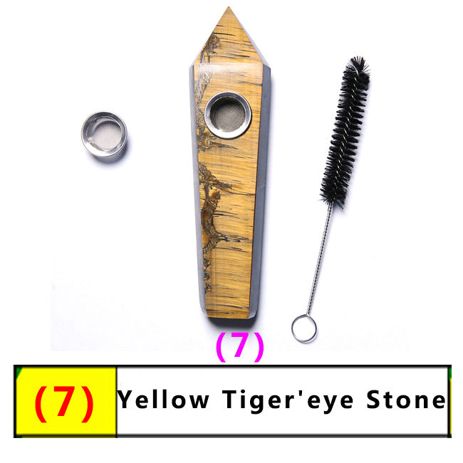 Assorted Color Natural Crystal Rough Polished  Six-Sided Single-Pointed Smoking Pipes