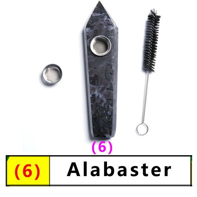 Assorted Color Natural Crystal Rough Polished  Six-Sided Single-Pointed Smoking Pipes