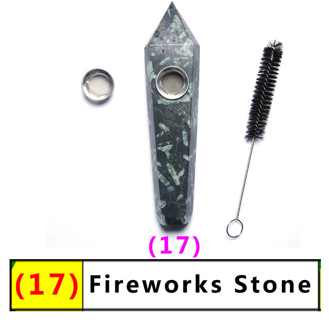 Assorted Color Natural Crystal Rough Polished  Six-Sided Single-Pointed Smoking Pipes