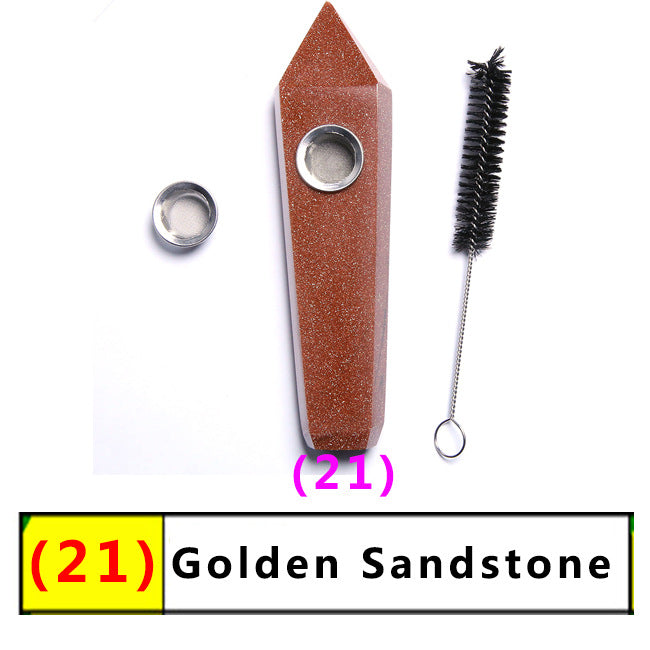 Assorted Color Natural Crystal Rough Polished  Six-Sided Single-Pointed Smoking Pipes