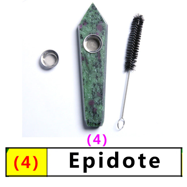 Assorted Color Natural Crystal Rough Polished  Six-Sided Single-Pointed Smoking Pipes