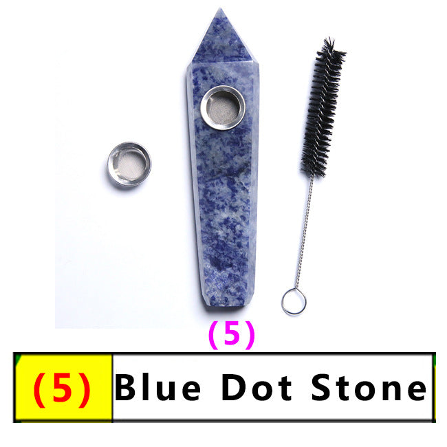 Assorted Color Natural Crystal Rough Polished  Six-Sided Single-Pointed Smoking Pipes