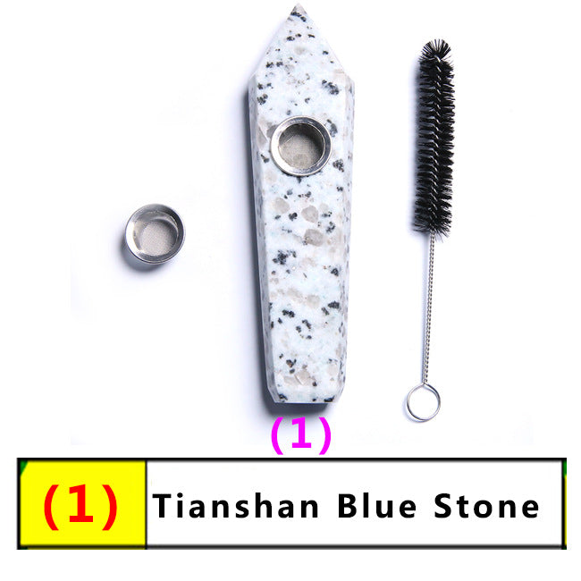 Assorted Color Natural Crystal Rough Polished  Six-Sided Single-Pointed Smoking Pipes