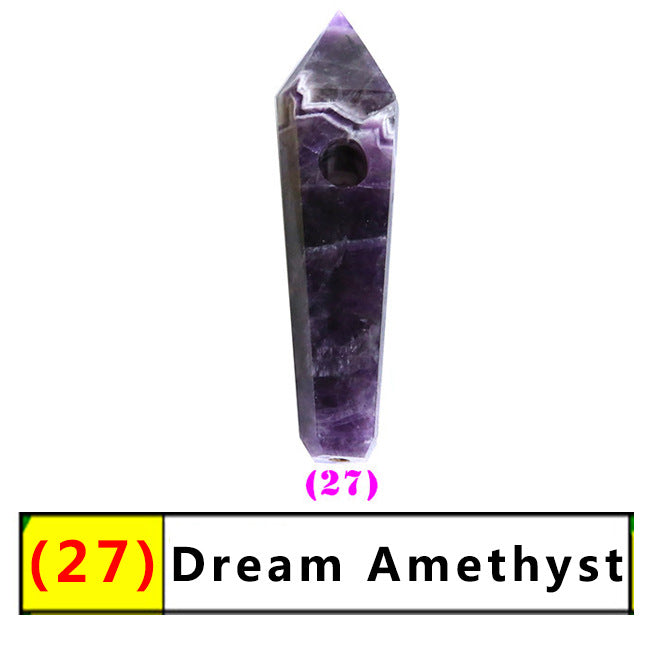 Assorted Color Natural Crystal Rough Polished  Six-Sided Single-Pointed Smoking Pipes