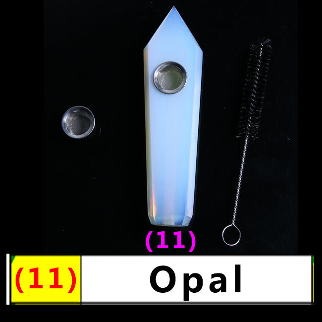 Assorted Color Natural Crystal Rough Polished  Six-Sided Single-Pointed Smoking Pipes