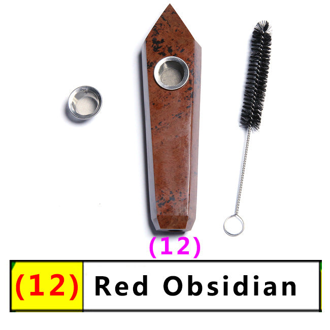 Assorted Color Natural Crystal Rough Polished  Six-Sided Single-Pointed Smoking Pipes