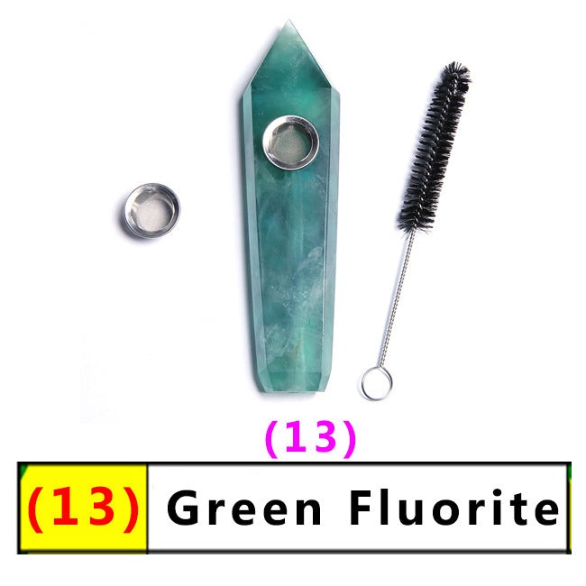 Assorted Color Natural Crystal Rough Polished  Six-Sided Single-Pointed Smoking Pipes