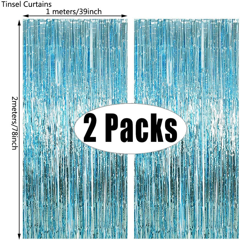 Assorted Color 2Pack Metallic Foil Fringe Tinsel Party Backdrop/Curtains