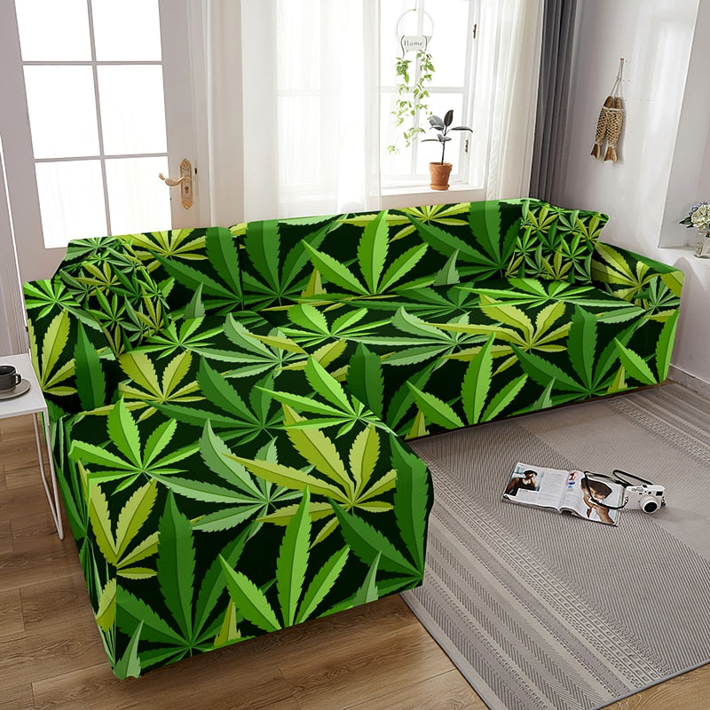 Assorted Cannabis Leaf Print L Shape Stretch Sofa Covers