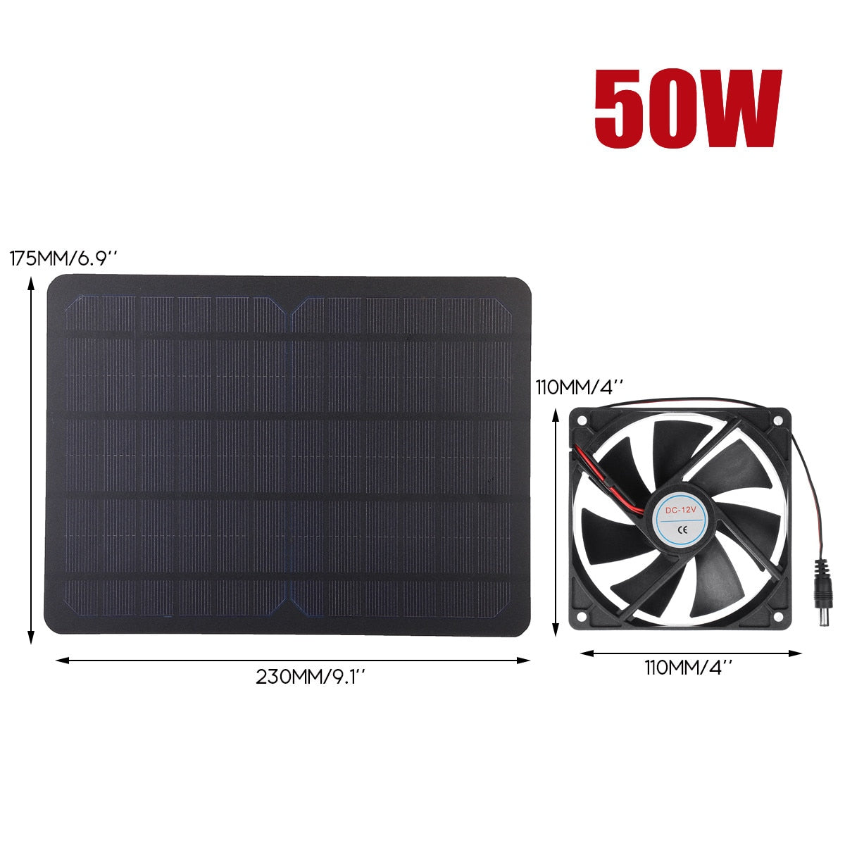 100W/50W 12V Greenhouse Solar Exhaust Fan
