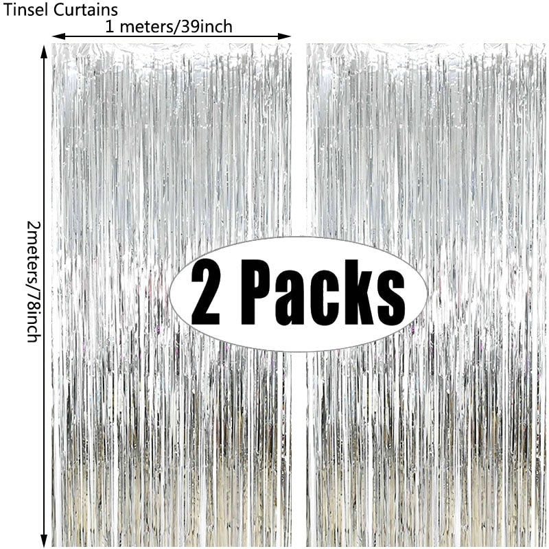 Assorted Color 2Pack Metallic Foil Fringe Tinsel Party Backdrop/Curtains