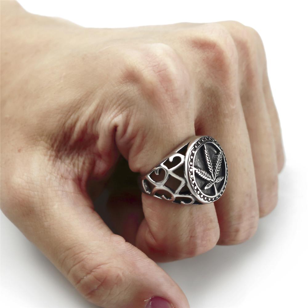 Men's Stainless Steel Cannabis Leaf Ring