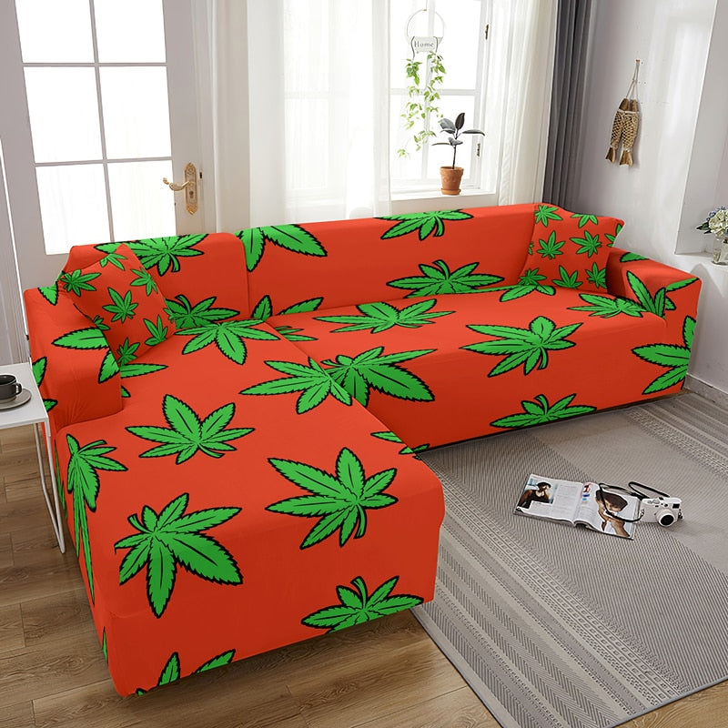 Assorted Cannabis Leaf Print L Shape Stretch Sofa Covers
