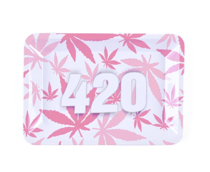 Pink Leaves 420 Rolling Paper Tray