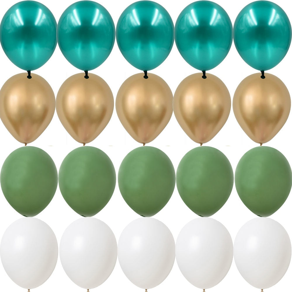 15/20PCS 10inch Green White Gold Balloons