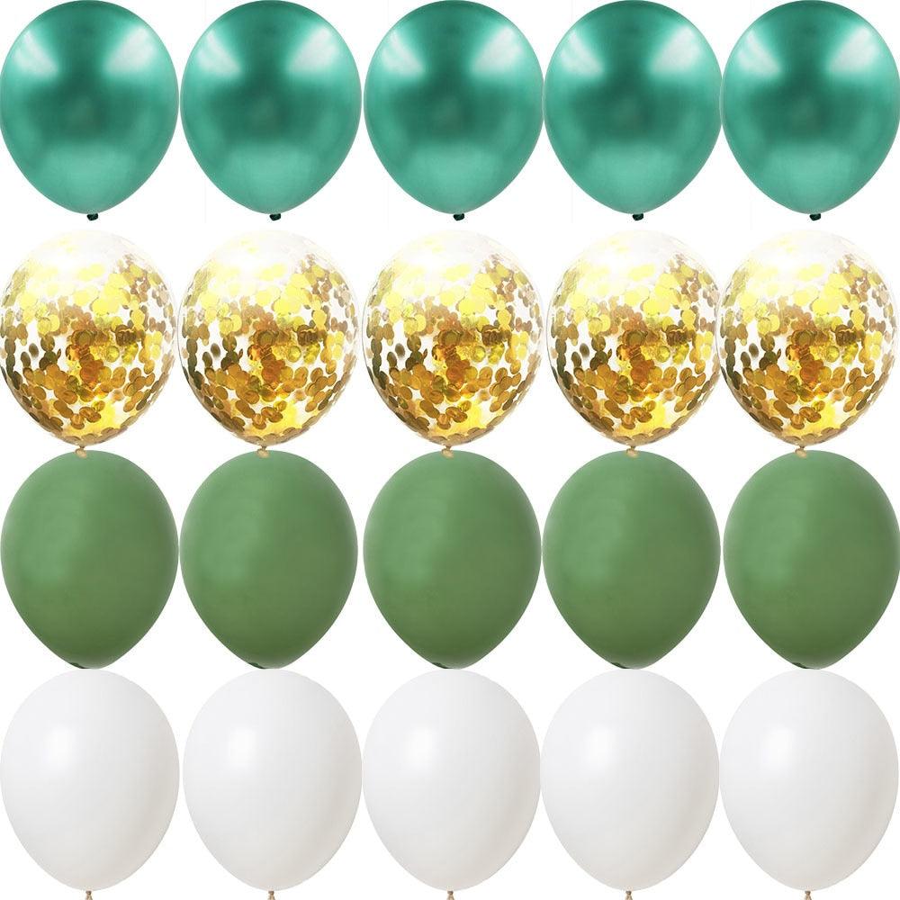 15/20PCS 10inch Green White Gold Balloons