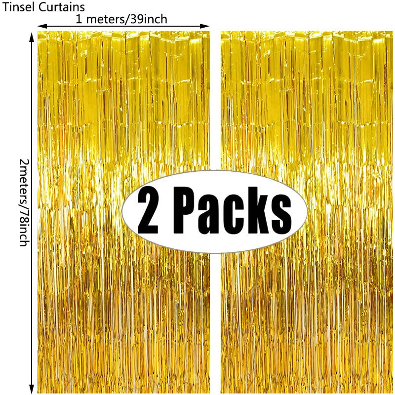 Assorted Color 2Pack Metallic Foil Fringe Tinsel Party Backdrop/Curtains