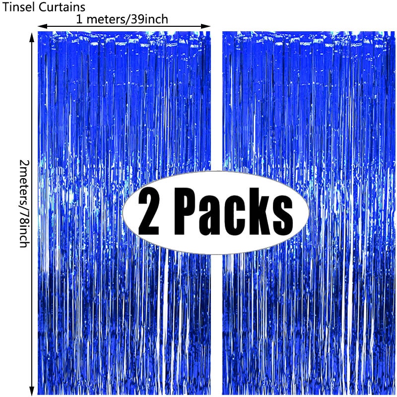 Assorted Color 2Pack Metallic Foil Fringe Tinsel Party Backdrop/Curtains
