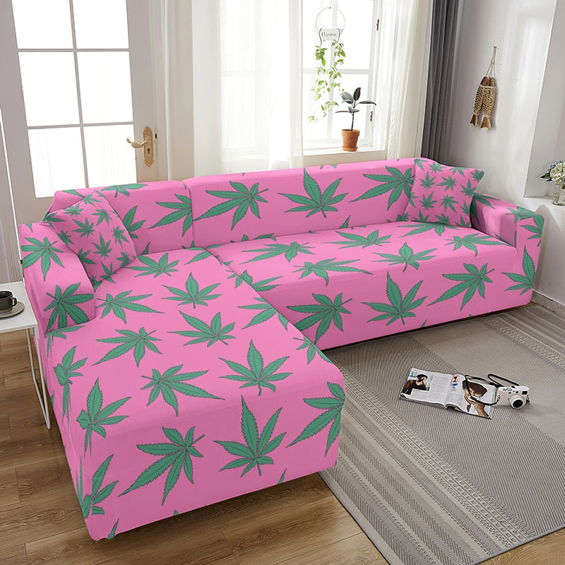 Assorted Cannabis Leaf Print L Shape Stretch Sofa Covers