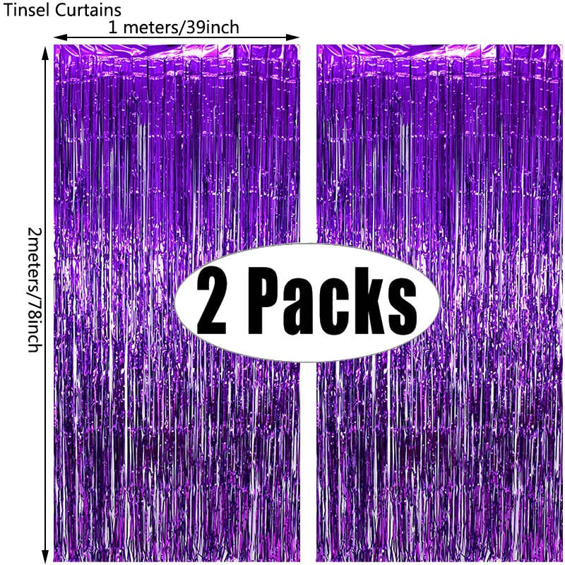 Assorted Color 2Pack Metallic Foil Fringe Tinsel Party Backdrop/Curtains