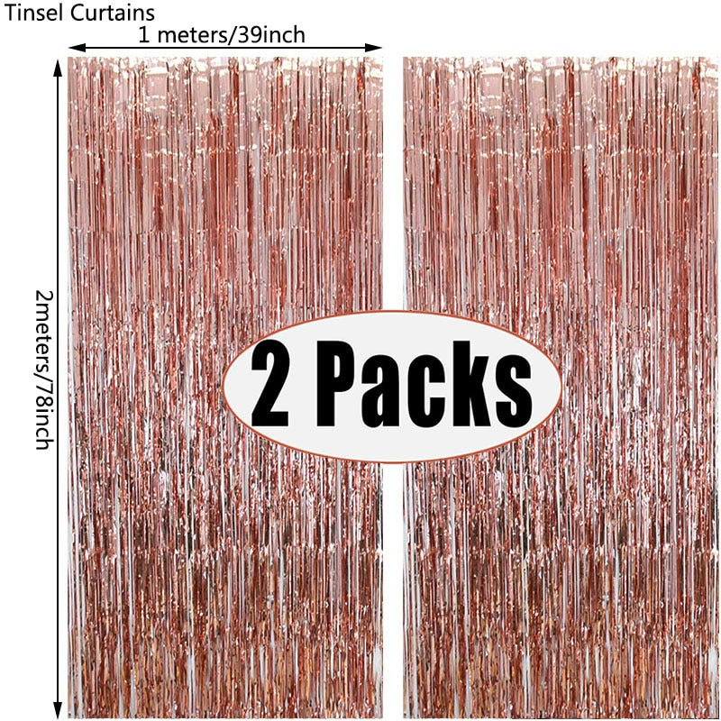 Assorted Color 2Pack Metallic Foil Fringe Tinsel Party Backdrop/Curtains