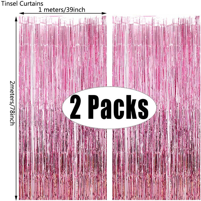 Assorted Color 2Pack Metallic Foil Fringe Tinsel Party Backdrop/Curtains