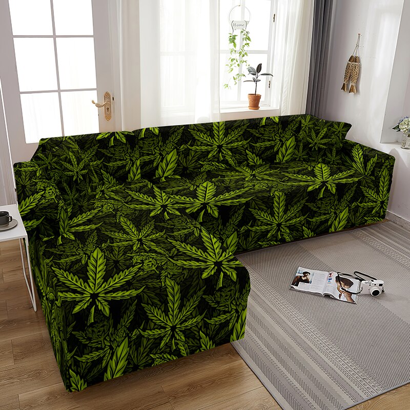 Assorted Cannabis Leaf Print L Shape Stretch Sofa Covers