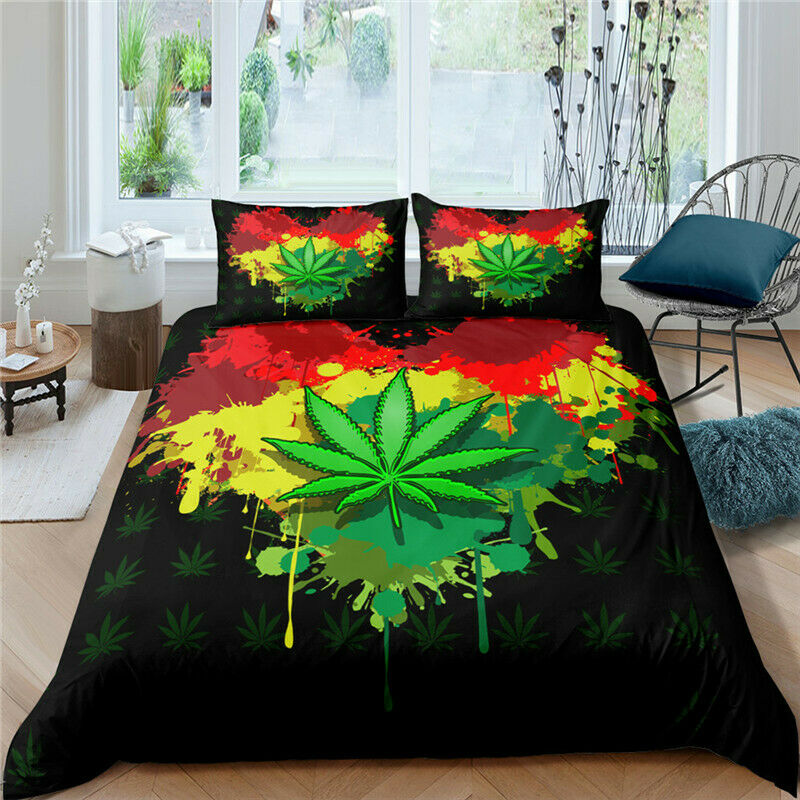 Assorted Vibrant Color Marijuana Leaf Duvet Cover Bedding Sets