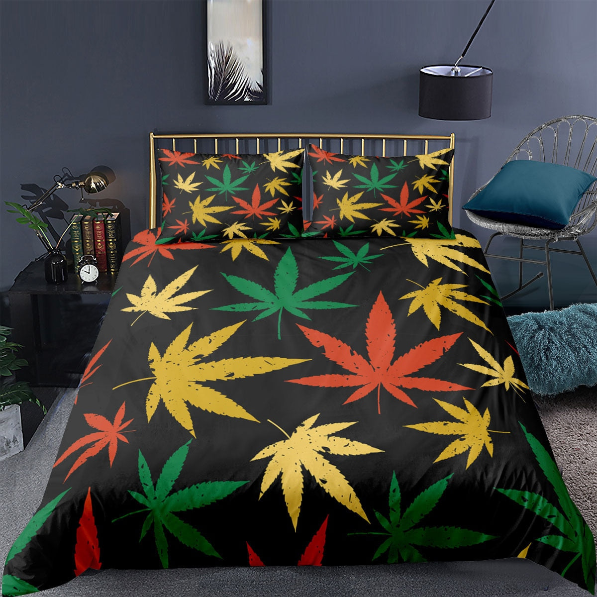 Assorted Vibrant Color Marijuana Leaf Duvet Cover Bedding Sets