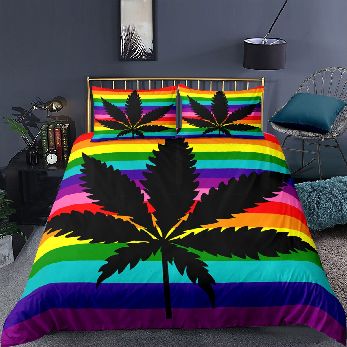 Assorted Vibrant Color Marijuana Leaf Duvet Cover Bedding Sets