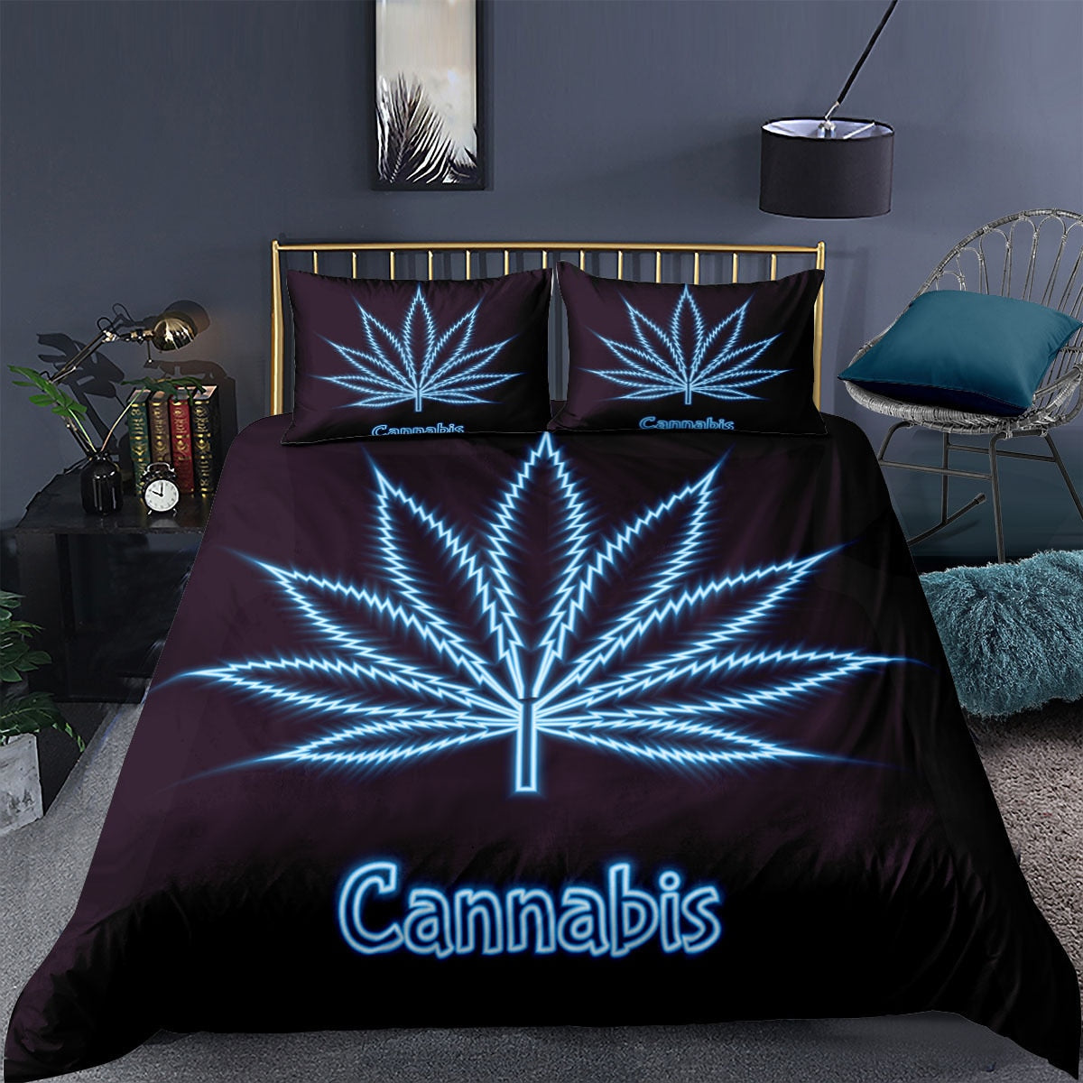 Assorted Vibrant Color Marijuana Leaf Duvet Cover Bedding Sets