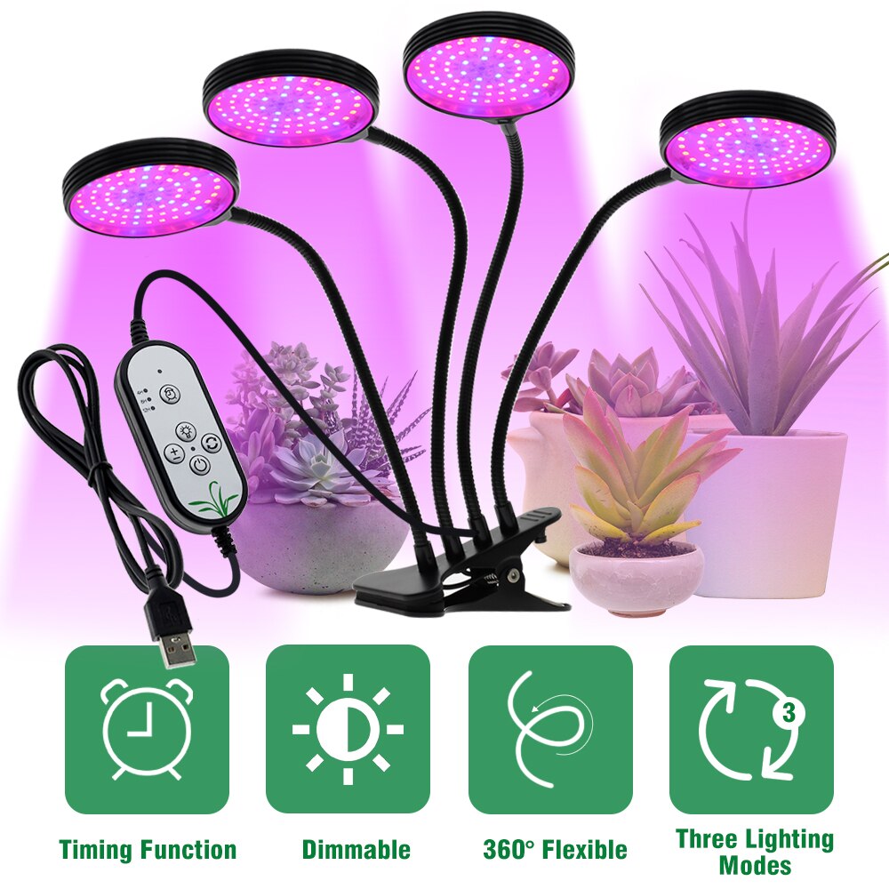 LED Grow Light USB Full Spectrum Plant Growing Lamp with 5-Level Dimmable Lamp