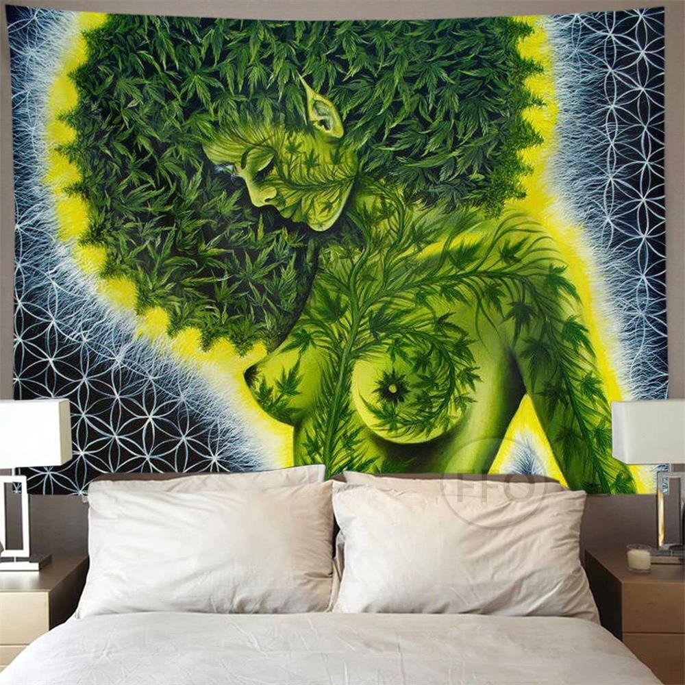 Psychedelic Hippie Weed Girl Wall Tapestry