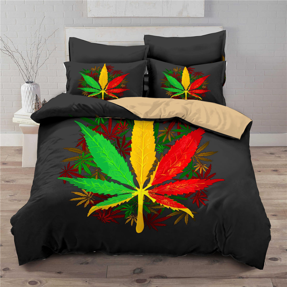 Assorted Vibrant Color Marijuana Leaf Duvet Cover Bedding Sets