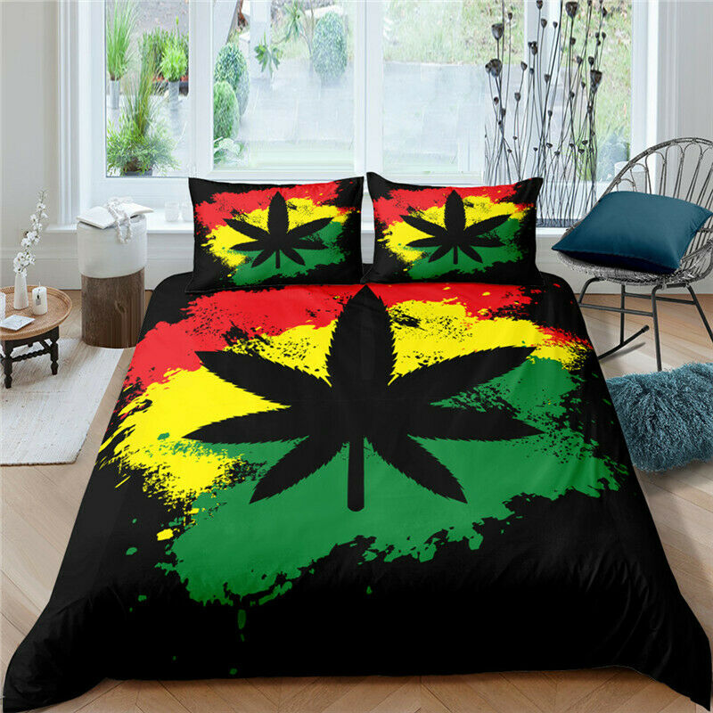 Assorted Vibrant Color Marijuana Leaf Duvet Cover Bedding Sets