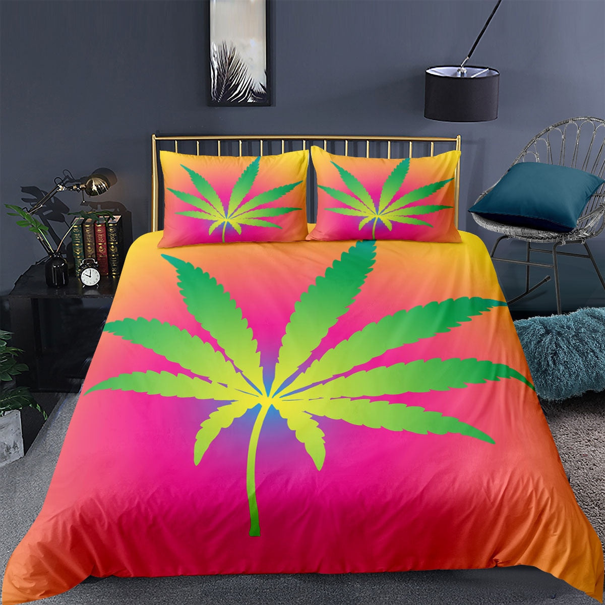 Assorted Vibrant Color Marijuana Leaf Duvet Cover Bedding Sets