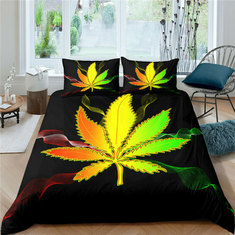 Assorted Vibrant Color Marijuana Leaf Duvet Cover Bedding Sets