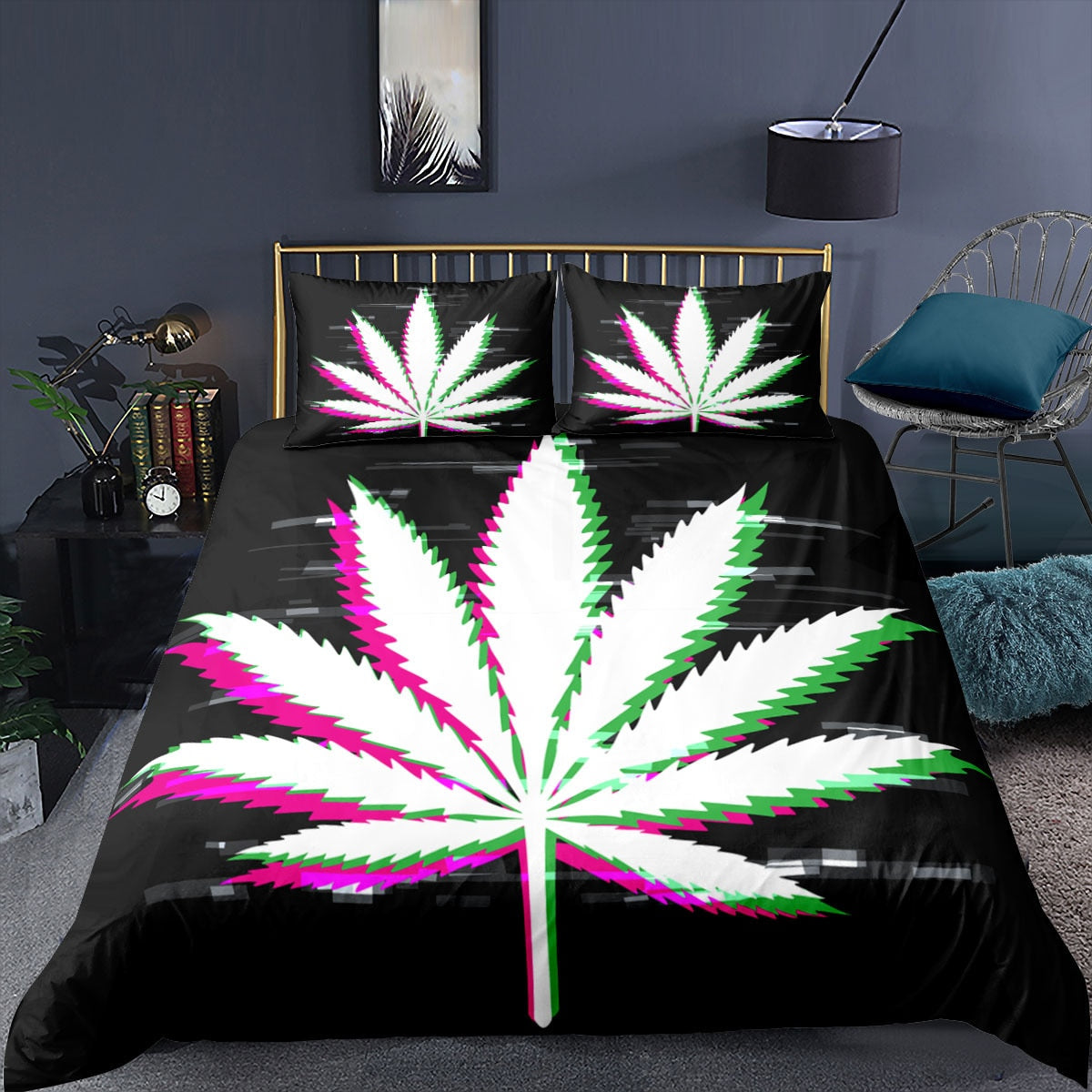 Assorted Vibrant Color Marijuana Leaf Duvet Cover Bedding Sets
