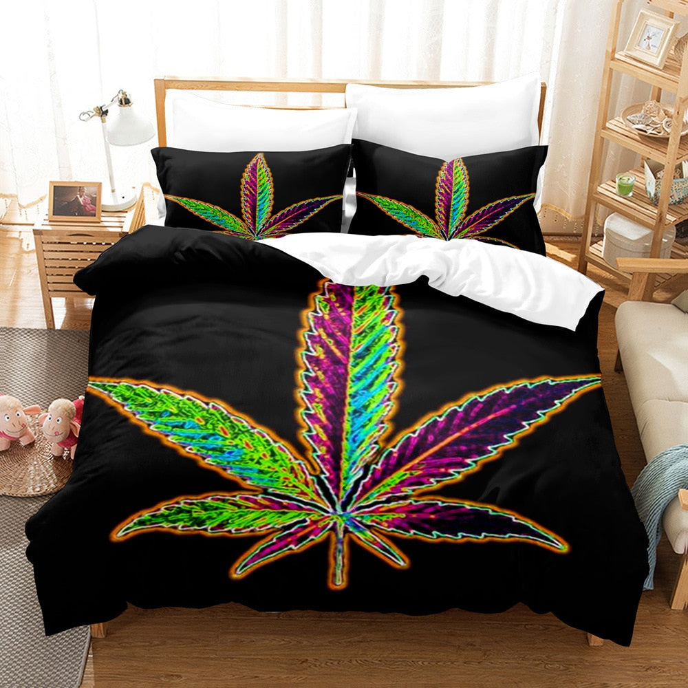 Assorted 3D Colorful Cannabis Leaf Duvet Cover Sets