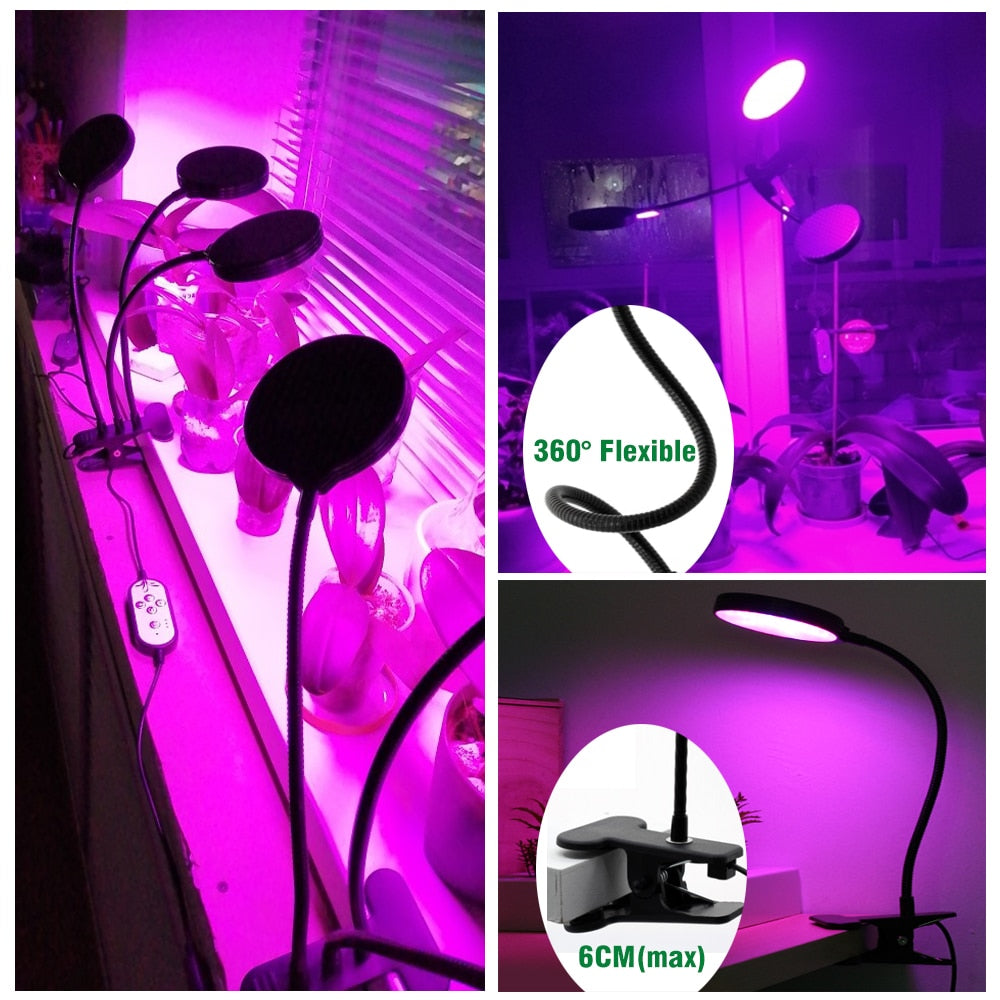 LED Grow Light USB Full Spectrum Plant Growing Lamp with 5-Level Dimmable Lamp