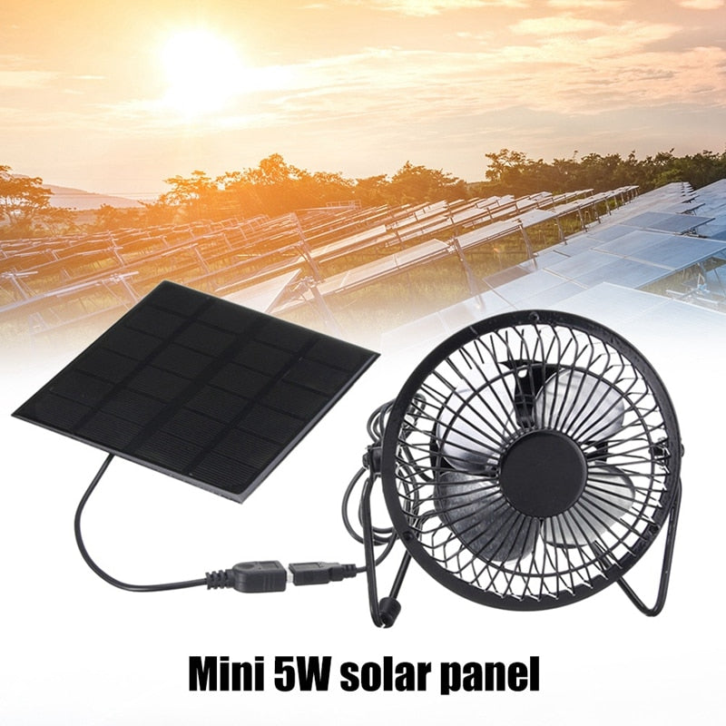 Mini Solar Panel Powered Ventilator Fan Portable 5W 4 Inch Greenhouse Solar Exhaust Fan For Office Outdoor