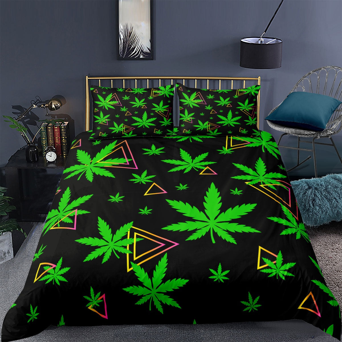 Assorted Vibrant Color Marijuana Leaf Duvet Cover Bedding Sets