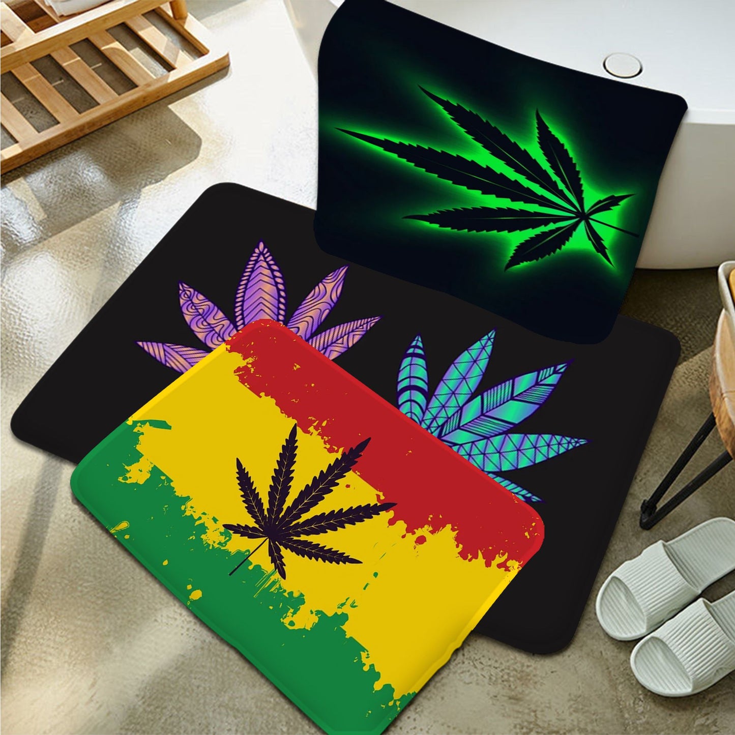 Assorted Weed Leaf Non-Slip Area Rugs