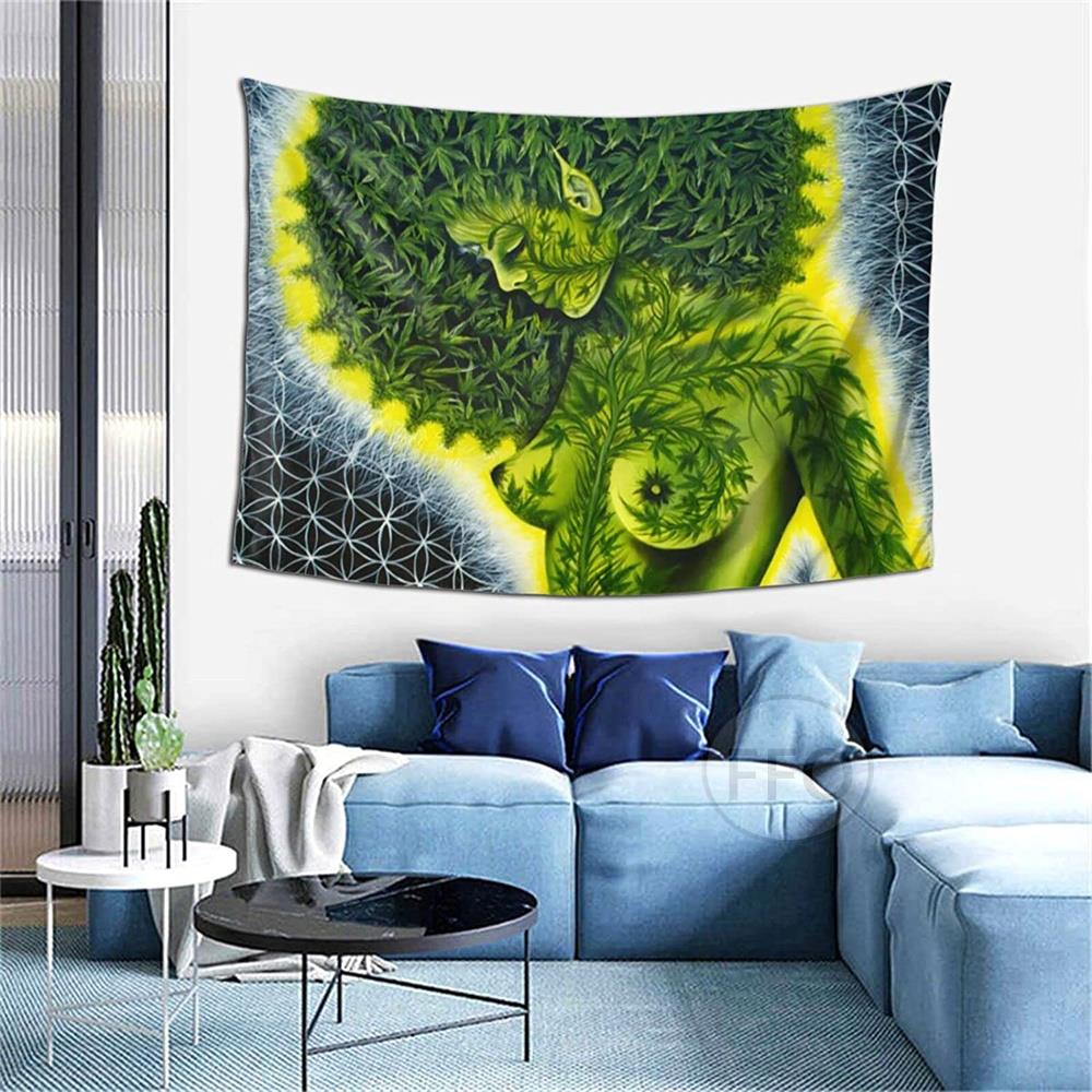 Psychedelic Hippie Weed Girl Wall Tapestry