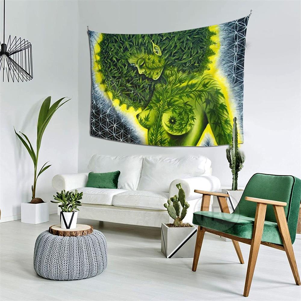 Psychedelic Hippie Weed Girl Wall Tapestry