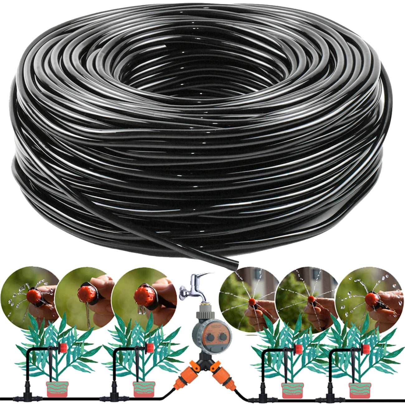 5M-30M 4/7mm Brass Tee Atomizer Nozzle Hose Garden Irrigation System