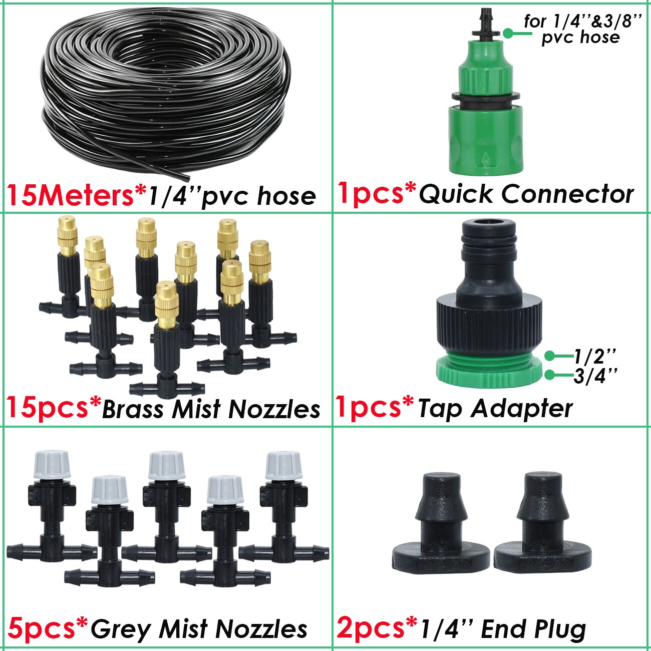 5M-30M 4/7mm Brass Tee Atomizer Nozzle Hose Garden Irrigation System