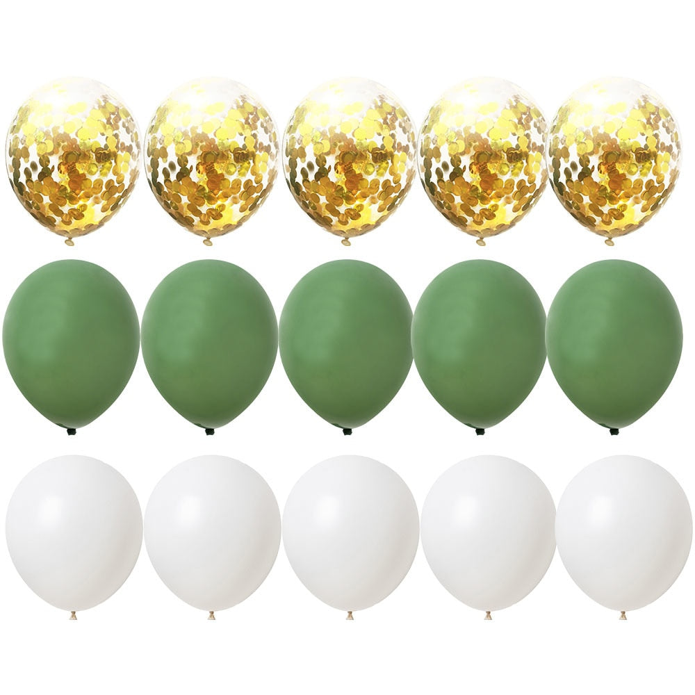 15/20PCS 10inch Green White Gold Balloons